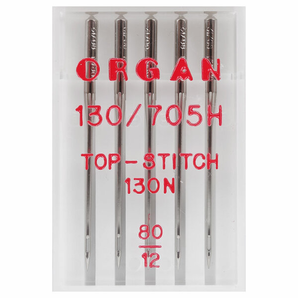 ORGAN - 5 Top Stitch Nadeln Stärke 80/Flachkolben