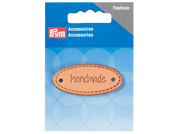 Prym Applikation "handmade" Label Leder, natur oval