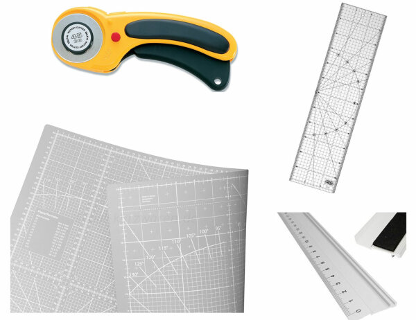 Patchwork-Schneidematte 66 x 96cm "MEDIUM-SPARSET" + Olfa Rollschneider + Olfa Lineal (15x60cm) + 30cm Aluminium-Lineal