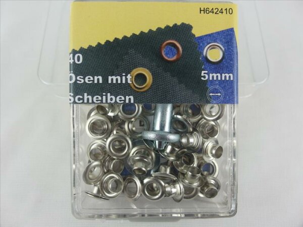 Ösen mit Scheiben und Werkzeug 5 mm silber