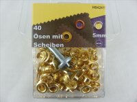 Ösen mit Scheiben und Werkzeug 5 mm gold