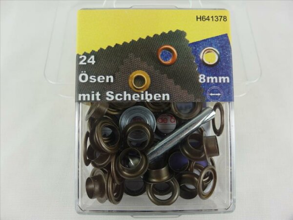 Ösen mit Scheiben und Werkzeug 8 mm bruniert/ schwarz