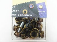 Ösen mit Scheiben und Werkzeug 8 mm altmessing