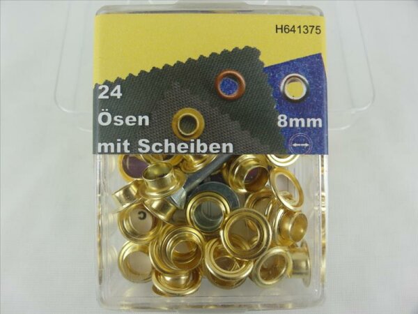 Ösen mit Scheiben und Werkzeug 8 mm gold