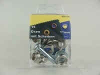 Ösen mit Scheiben und Werkzeug 11 mm silber