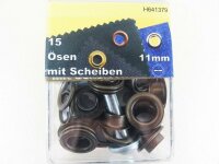 Ösen mit Scheiben und Werkzeug 11 mm altmessing